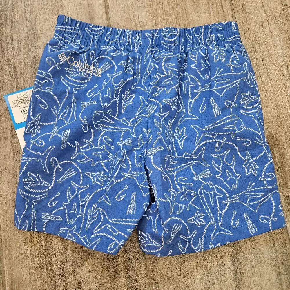 Columbia PFG Swim Shorts‎ Youth XXS Shark Print Blue UPF Fishing NEW Summer